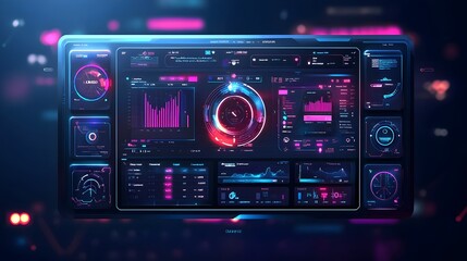 Futuristic Dashboard Interface with Holographic Elements and Sleek Typography