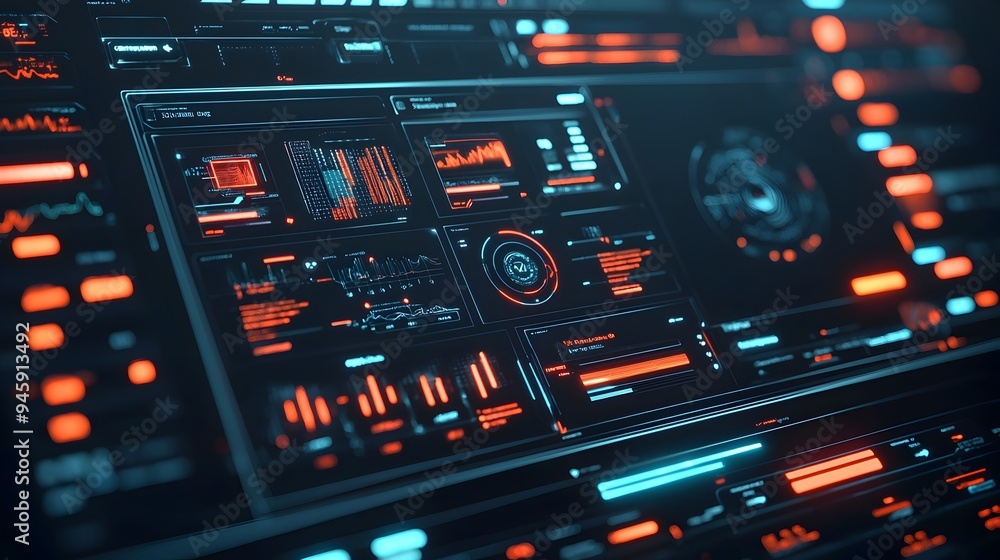Aufkleber sleek futuristic dashboard interface with glowing holographic elements and streamlined typography