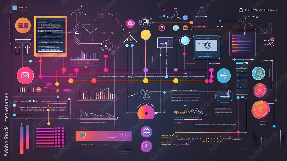Poster animated infographic showcasing web development process with educational visuals