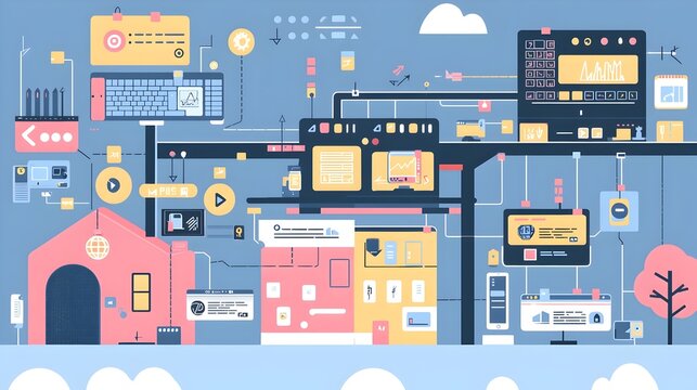 Interactive Infographic Showcasing the Web Development Process with Animated Elements and Icons