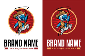 Modern mascot rodeo cowboy lasso rope cute robot logo design vector illustration