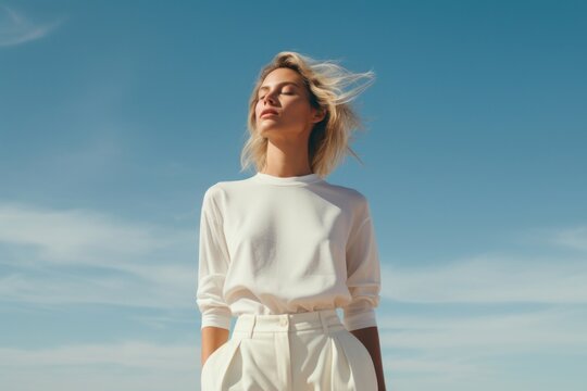 Adult white woman blue. - Powered by Adobe