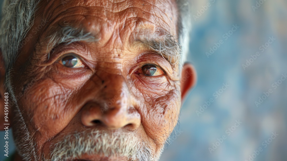 Aufkleber An elderly man with deep wrinkles and a thoughtful expression sits in a tranquil setting, embodying the essence of wisdom and inner peace. Generative AI
