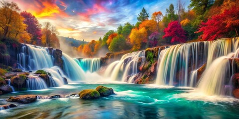 Obraz premium The falls as a magical painter's canvas, with colors swirling and merging in vibrant, dreamlike hues.