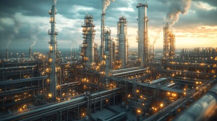 Fototapeta premium An expansive refinery plant symbolizing industry, energy production, and vast operations.