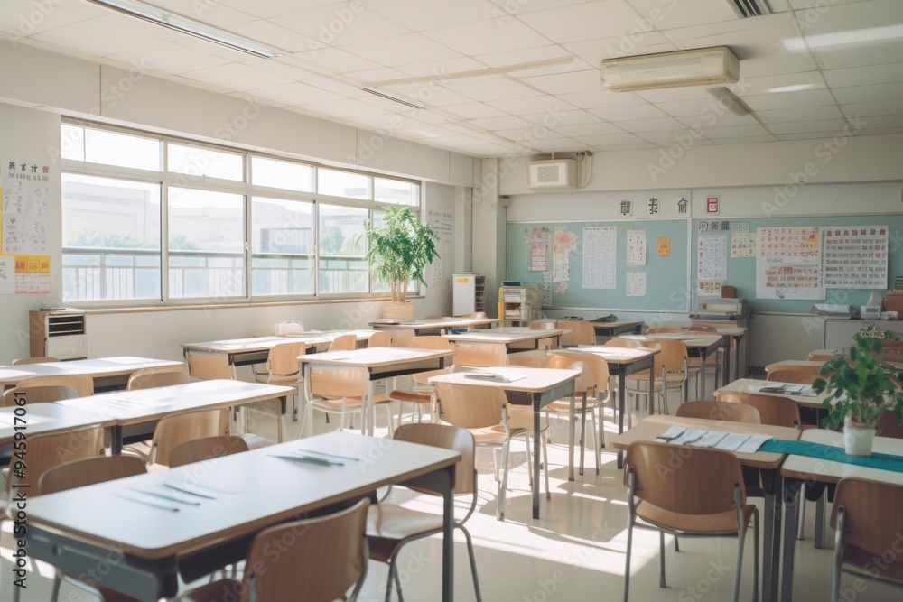 Wall mural classroom school architecture furniture.