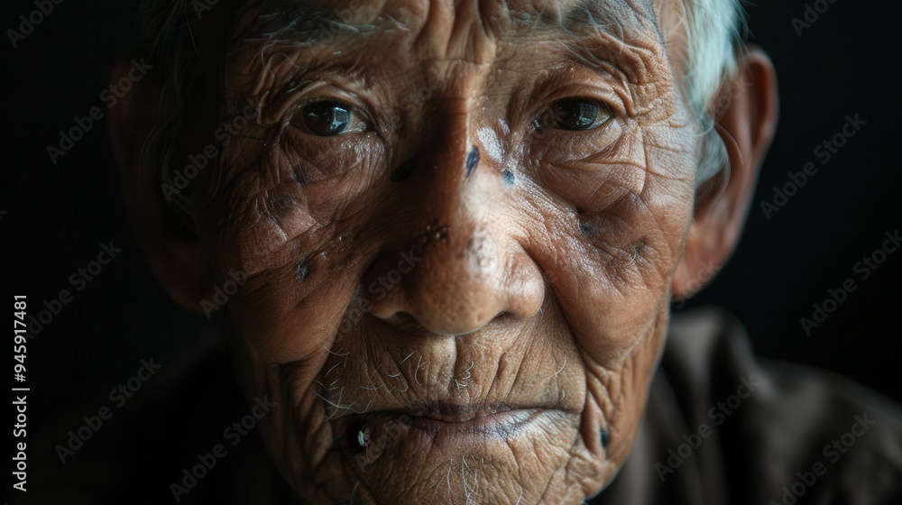 Poster an elderly man from multiple ethnic groups is portrayed, radiating wisdom and calmness in a tranquil