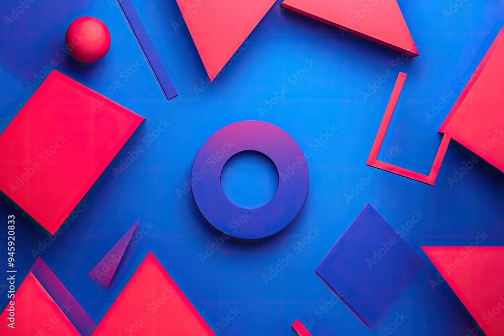 Wall mural a vibrant abstract composition of geometric shapes in red and blue tones, creating an eye-catching v