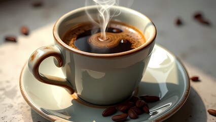 Steaming Cup of Coffee with Ceramic Mug Details Morning Beverage