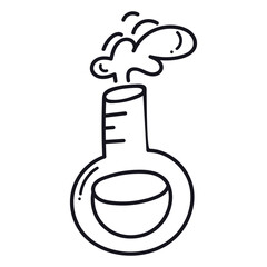 Chemistry flask icon in line art style. Hand drawn design for chemistry, laboratory, science, biotechnology. Vector illustration isolated on a white background.