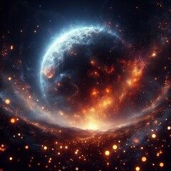 Obraz premium a picture of a fire burning in the sky with a fire burning in the middle.