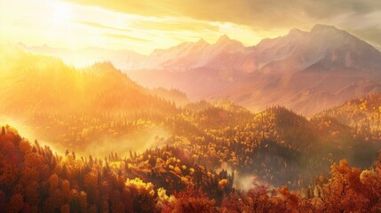 Fototapeta premium Forest cloud and mist scenery in early autumn morning daylight