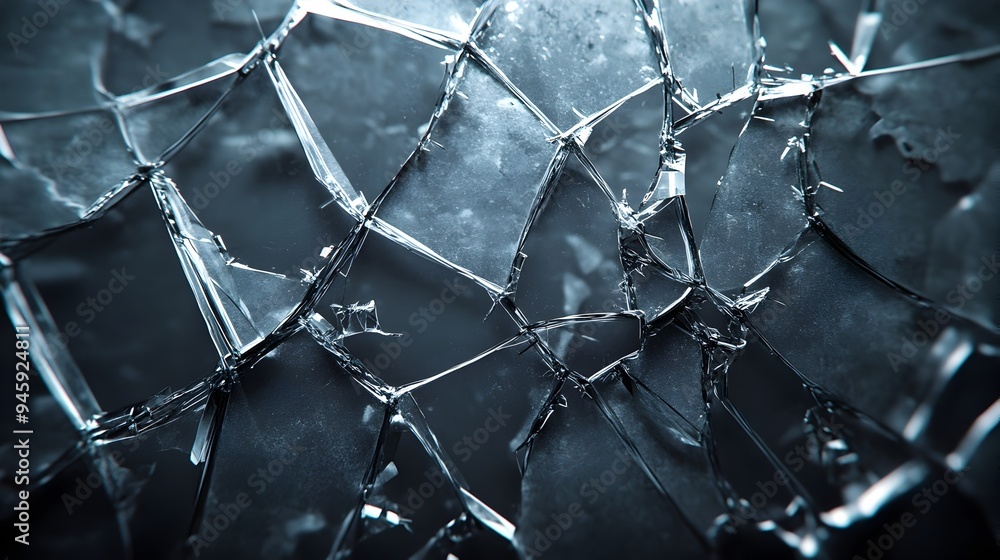 Poster a conceptual image showcasing shattered window glass fragments that have formed an abstract geometri