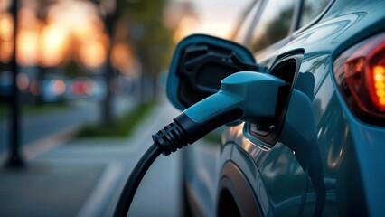 Electric Car Charging at Sunset