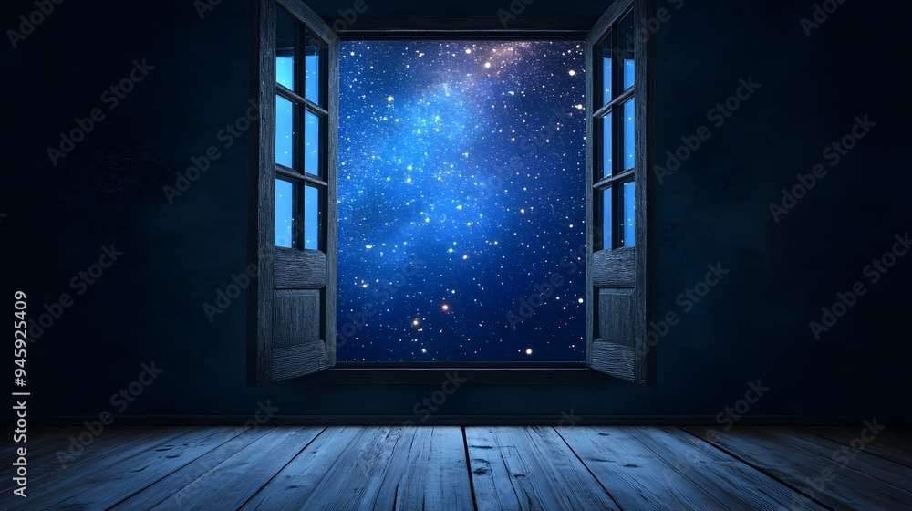 Poster boundless starry window a conceptual depicting a window with no glass offering a captivating view in