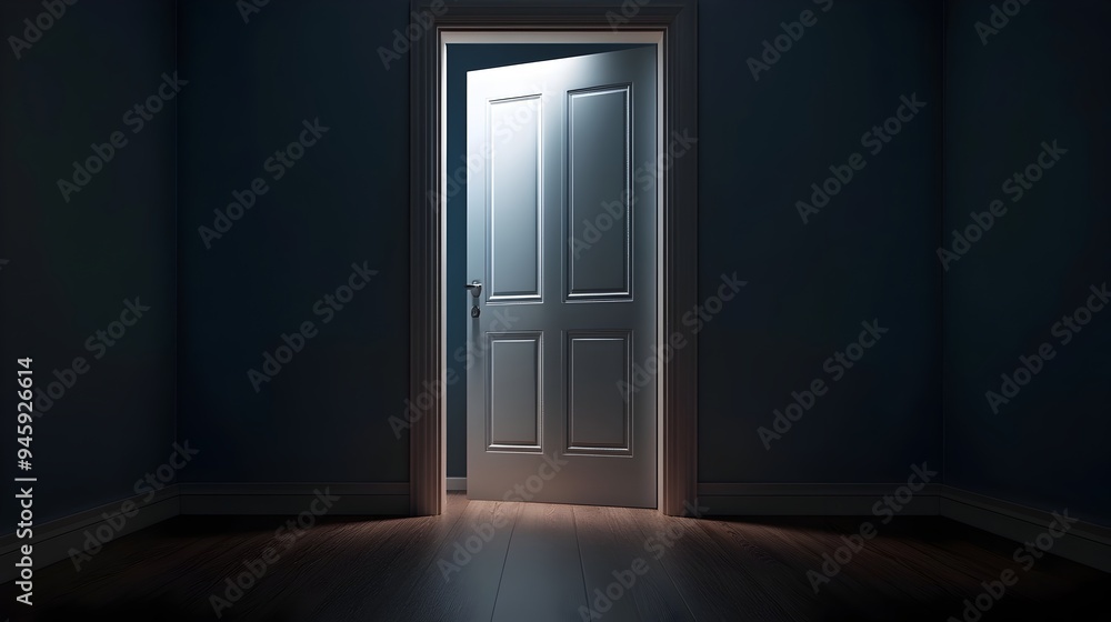 Poster a conceptual image of a half open door in a dark hallway creating a sense of mystery and intrigue wi
