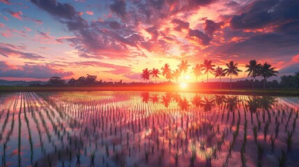 Obraz premium Farmland at sunset