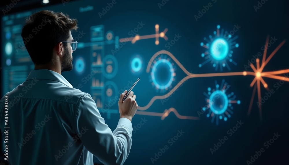 Aufkleber innovation in action a scientist at work with a digital interface