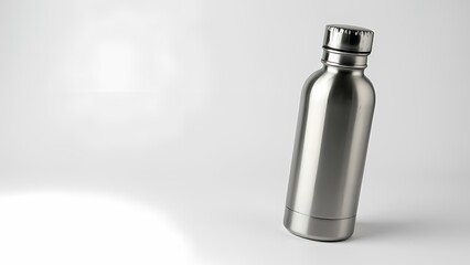 Stainless Steel Water Bottle with Minimalist Design on White Background Smooth Metallic Finish