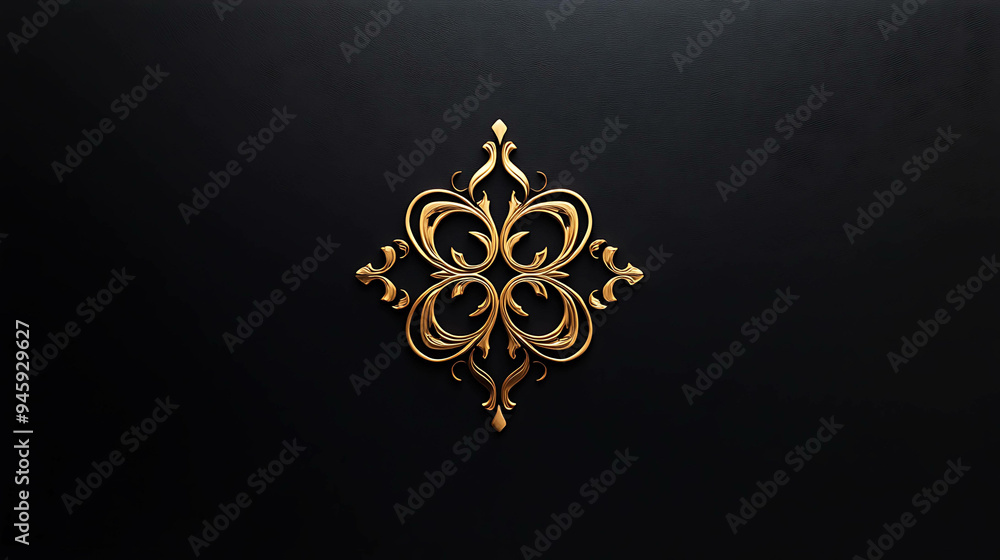 Wall mural ornate golden design on a black background.