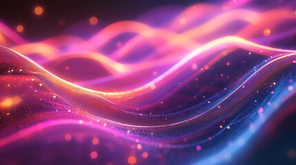 Vibrant abstract background of colored waves and sparkling particles representing a futuristic digital design concept.