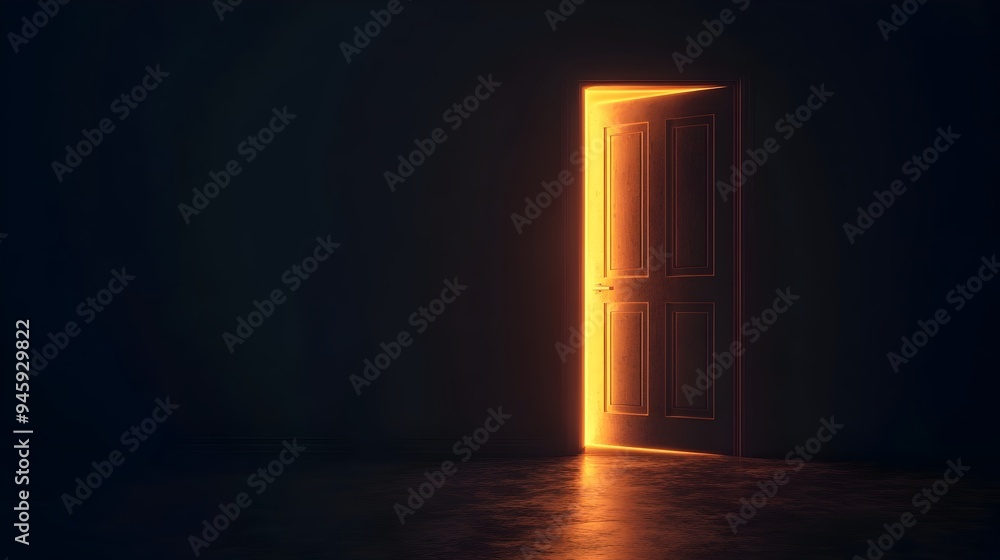 Poster captivating conceptual image of a glowing dimensional portal or doorway opening up in a dark shadowy