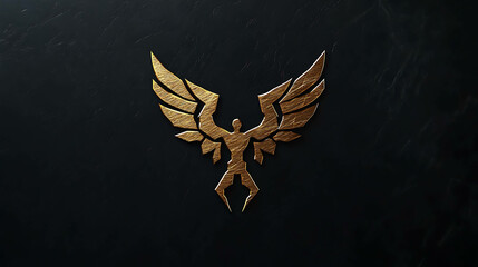 A golden winged figure logo on a black background.