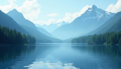 Tranquil mountain lake under a clear sky