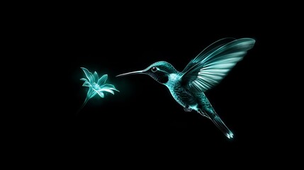 Obraz premium Glowing Hummingbird in Flight Near a Flower
