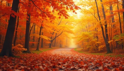 Fototapeta premium Autumns golden path through the woods