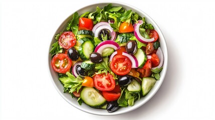 Fresh Salad Bowl with Vegetables and Olives Isolated