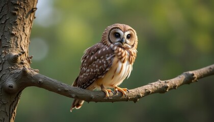 Obraz premium Wise and watchful the owl perches on a branch