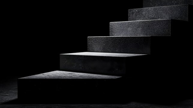 Conceptual image of a minimalist staircase with steps that seem to disappear into a dark mysterious void creating a sense of ambiguity and the unknown