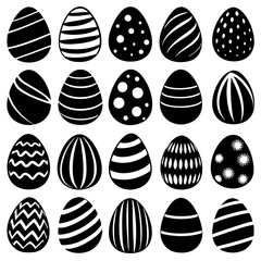 A collection of uniquely designed black and white Easter eggs