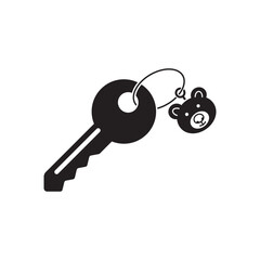 Key with a keychain, keychain in the form of a teddy bear, on a white background, for the front door, etc.