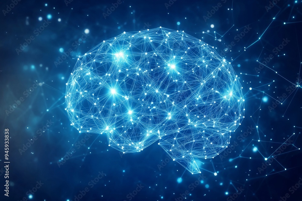 Poster a digital representation of a human brain with glowing connections, symbolizing neural activity and 