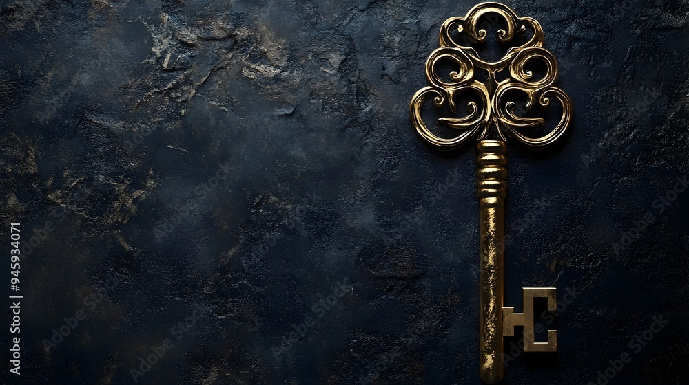 Poster captivating conceptual image showcasing an ornate ancient key with intricate details and patterns ag