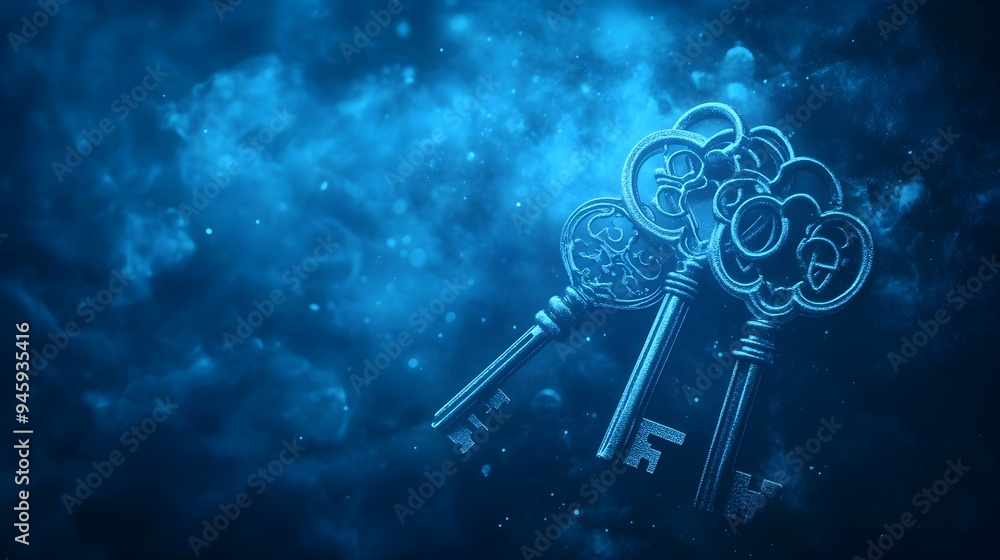 Poster a conceptual image of a set of keys with mysterious symbols and copyspace the keys represent a metap