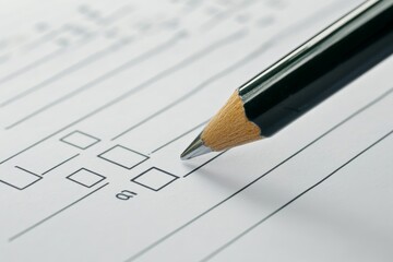 Close-up of a pencil filling in a checkbox on a questionnaire.