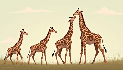 A family of giraffes in the wild standing tall and proud
