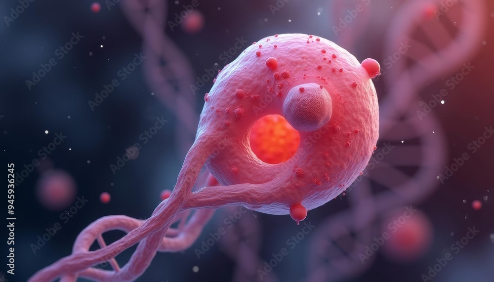 Poster vibrant 3d rendering of a virus particle