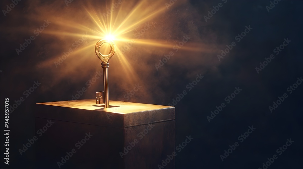 Poster a conceptual image of a key unlocking a box with bright light emanating from it symbolizing the powe