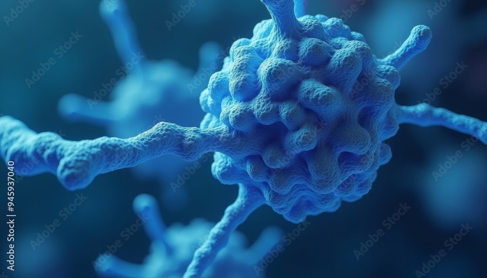 Poster blue 3d rendering of a cell structure