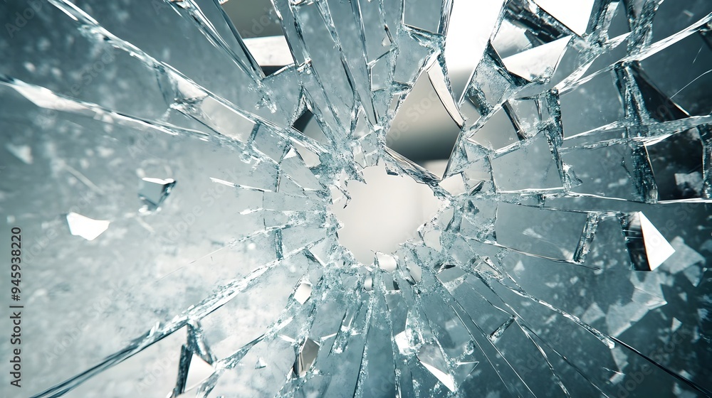 Poster a conceptual image showcasing a mirror shattered into countless pieces each reflecting different sur