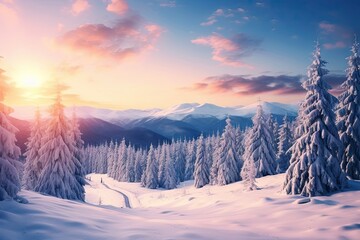 Impressive winter outdoors snow tree.