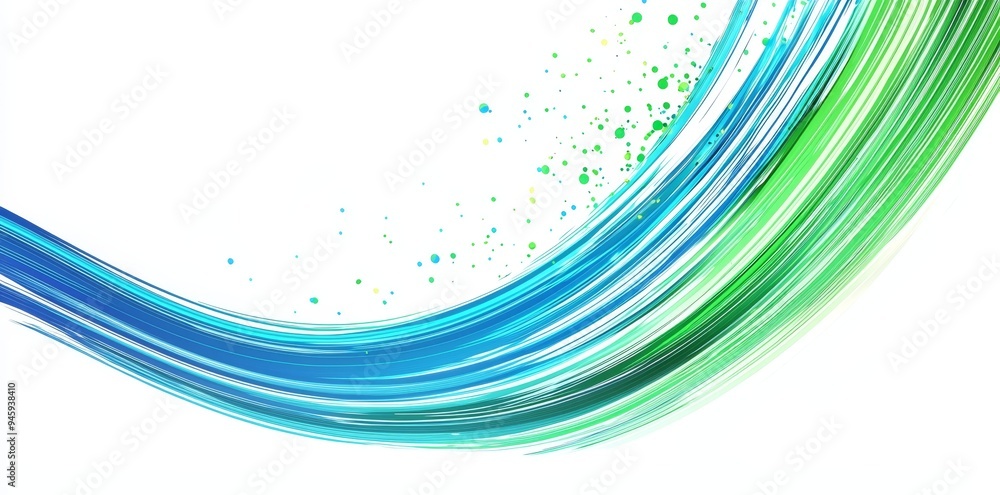 Poster An abstract glowing light effect with curved lines in blue and green colors isolated on a transparent background.