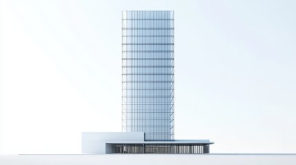 Obraz premium A modern glass skyscraper with a minimalist design and a prominent entrance.