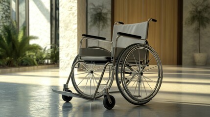 A Wheelchair in a Modern Hallway