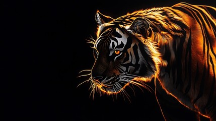 Fiery Tiger Portrait with Glowing Stripes and Whiskers