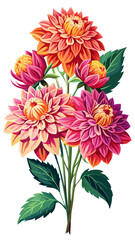 Colorful Dahlia Flower with Lush Green Leaves - vibrant dahlia flowers, showcasing a range of colors with detailed green leaves, perfect for spring and summer themes.